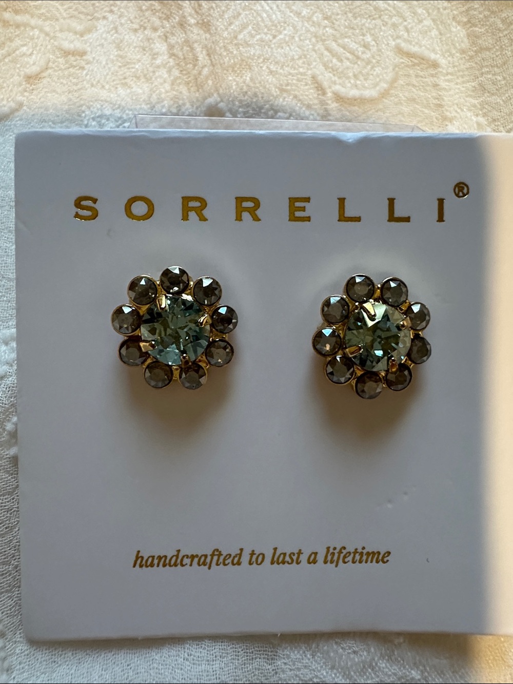 Sorrelli Light Green Crystal Flower Cluster Stud Earrings